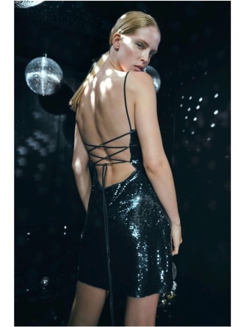 Zara GREEN Sequin Mini Slip Dress